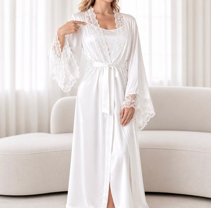 Lace Long Robe with Lace Collar